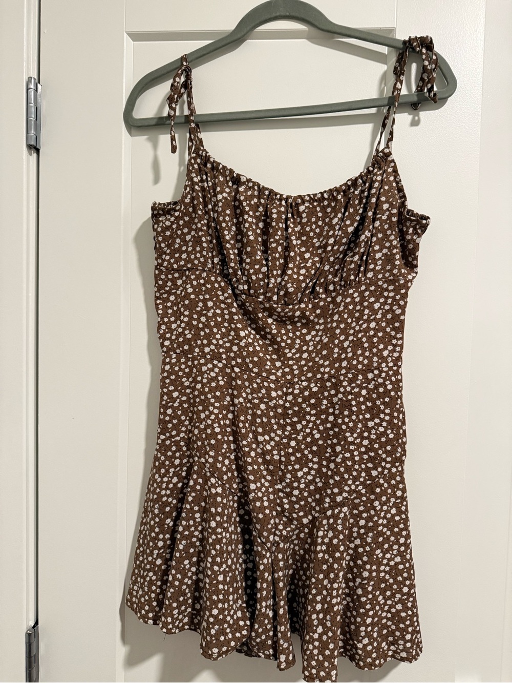 Brown Floral Cowl Neck Romper